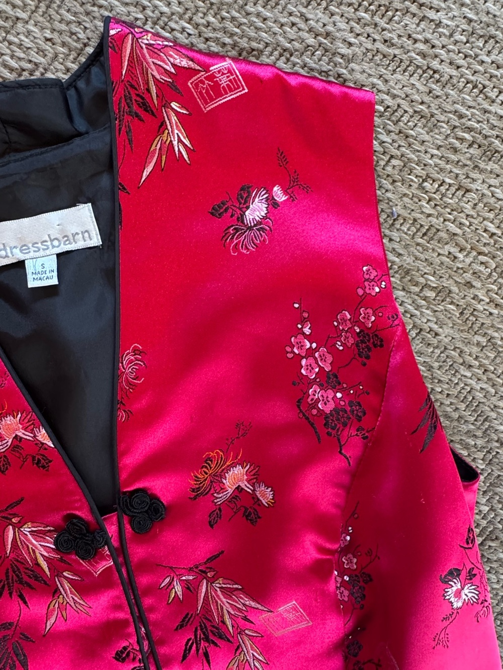 Vintage Dressbarn fuchsia pink satin Chinese vest v-neck frog knot buttons small - Picture 13 of 16